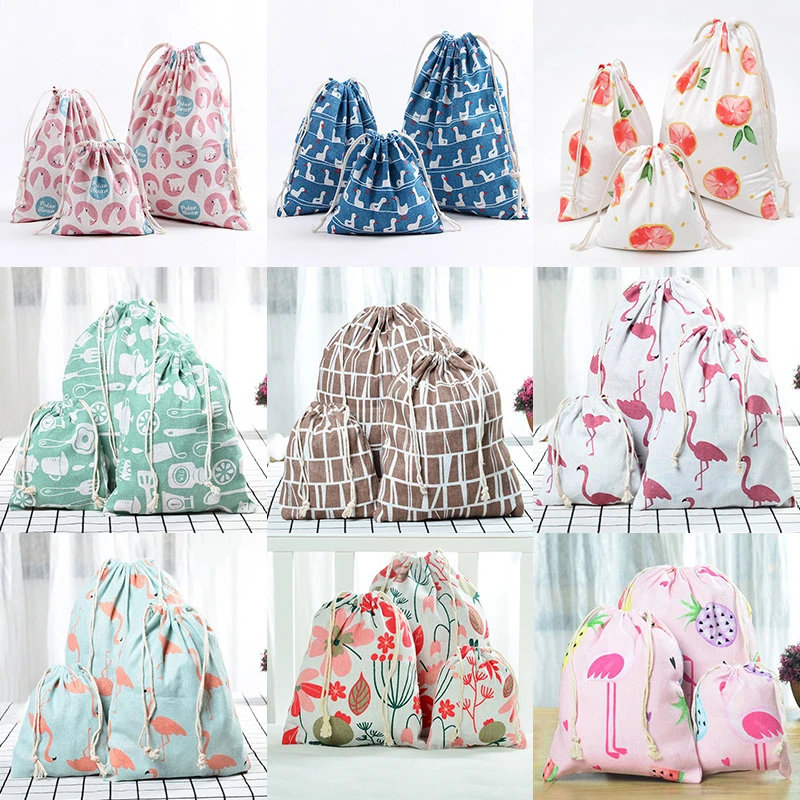 

Tropical Flamingo Flower Drawstring Cotton Linen Storage Bag Gift Candy Jewelry Organizer Makeup Cosmetic Coins Keys Bags 49029