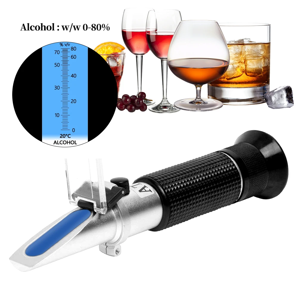 Alcohol Refractometer 0-80% Handheld Beer Spirits Tester Portable Alcohol Meter Concentration Meter Adjustable Manual ATC