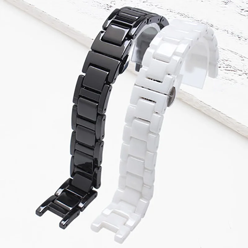 Concave Ceramic Strap 20*11 18*10 16*9mm Watchband Bracelet for Follie Omega GC Guess Dior Pasha Notched Band Black