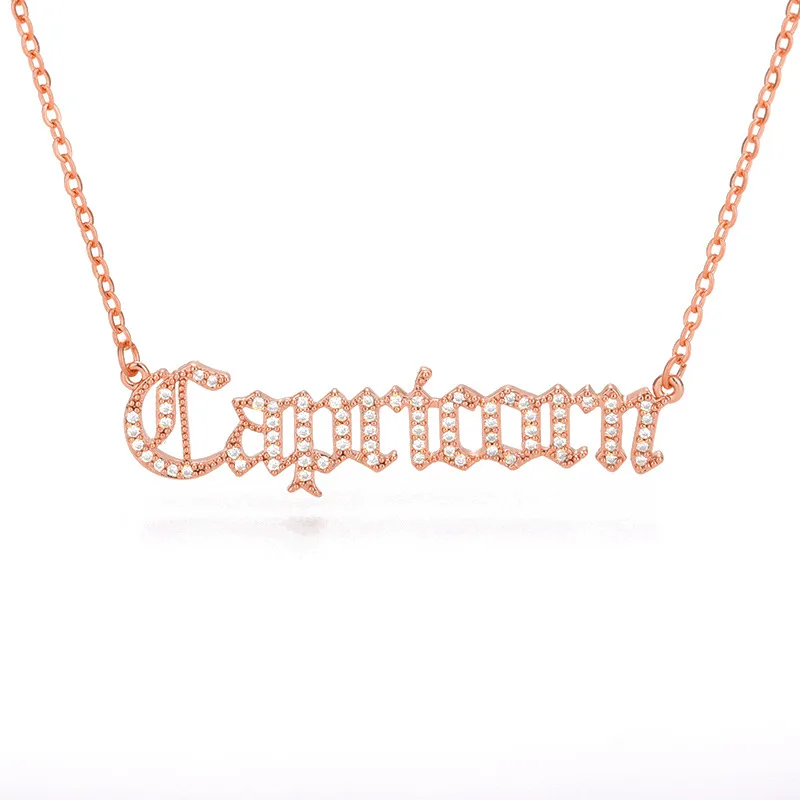 

DUOYING Fashion 12 Constellation Girls Necklace Zircon Old English Letter Necklace Copper Cute Jewelry Necklace For Women Gifts