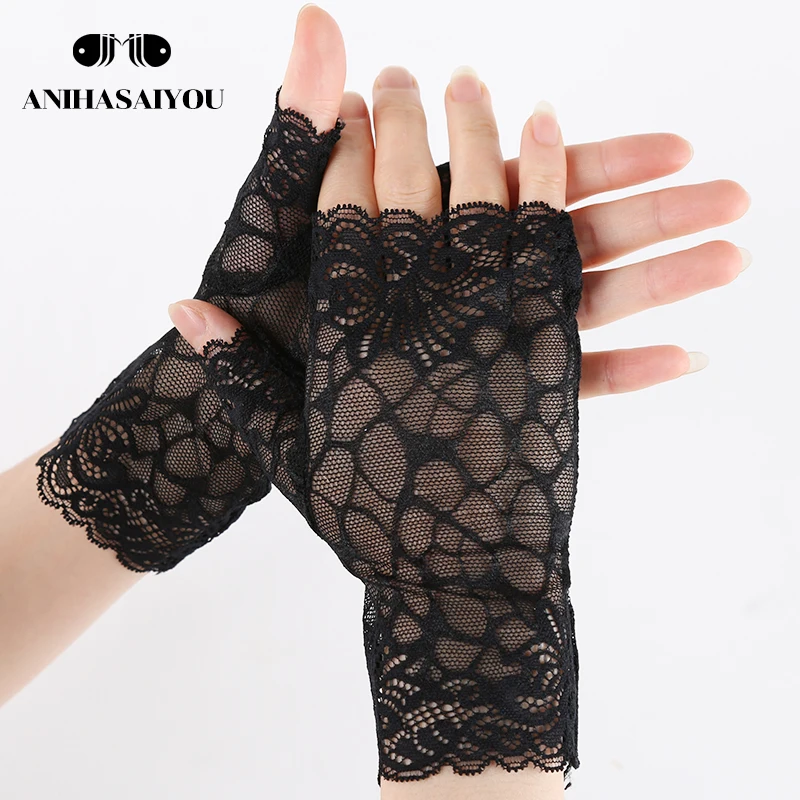 Breathable mesh Sexy lace gloves driving sunscreen UV protection women\'s gloves cover scars fingerless gloves  -1152