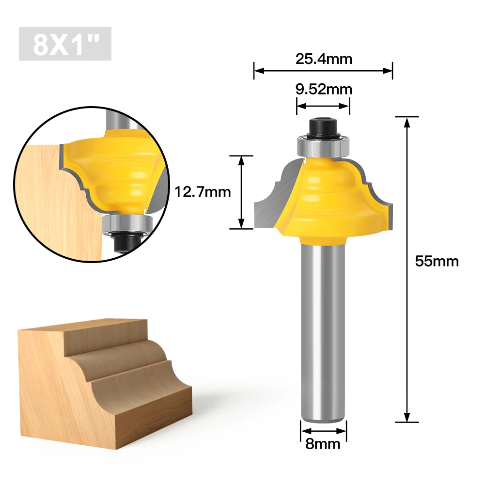 8mm shank Corner Round Over Router Bit with BearingMilling Cutter for Wood Woodwork Tungsten Carbide