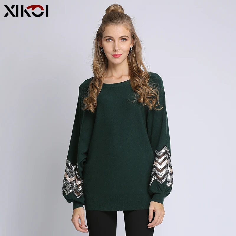 XIKOI Sweater Women Autumn Winter New Solid Color Base Sweater Long Sleeve O Neck Fashion Loose Puff Sleeve Sweater Female Tops