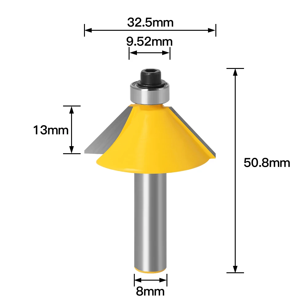 1pc 8mm Shank wysokiej jakości duże 45 stopni fazowanie i krawędzie cięte frez cięcie drewna narzędzie Router do obróbki drewna frez s