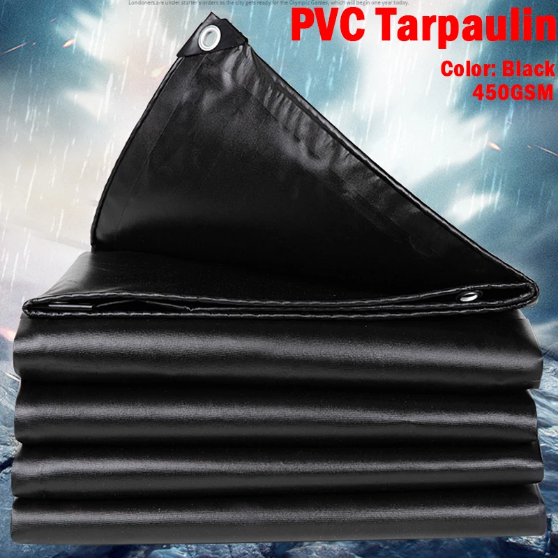 450GSM Black PVC Rainproof Cloth Outdoor Awning Waterproof Tarpaulin Thicken Truck Canopy Swimming Pool Canvas Sun Shading Sail