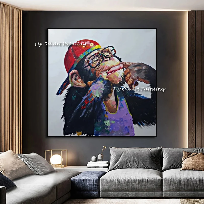 

100% Handmade Modern Oil Painting Abstract Year of the Monkey Animals Wall Picture Home Decor Canvas Orangutans Painting Art