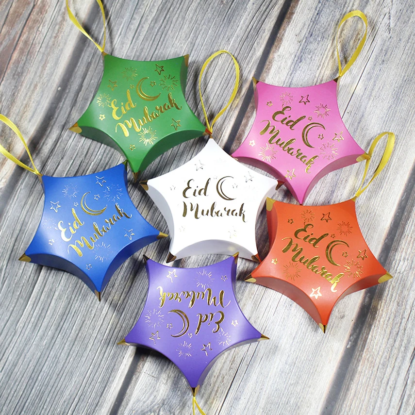 Fünf-Stern Eid Mubarak Bevorzugung Boxen, Heißer Stanzen Geschenk Candy Box, glücklich Eid Party Dekoration EID MUBARAK Ramadan Geschenk Box