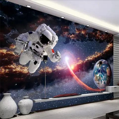Custom Wallpaper 3d Photo murals Space Astronaut Children's room Background wall Earth Planet Solar System Milky Way wall paper