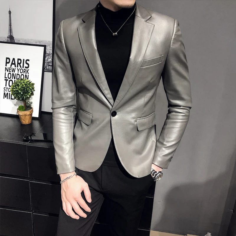 2023 Brand clothing Fashion Male High quality slim fit Casual leather jacket/Men\'s retro style leather suit/Blazers Cats S-4XL