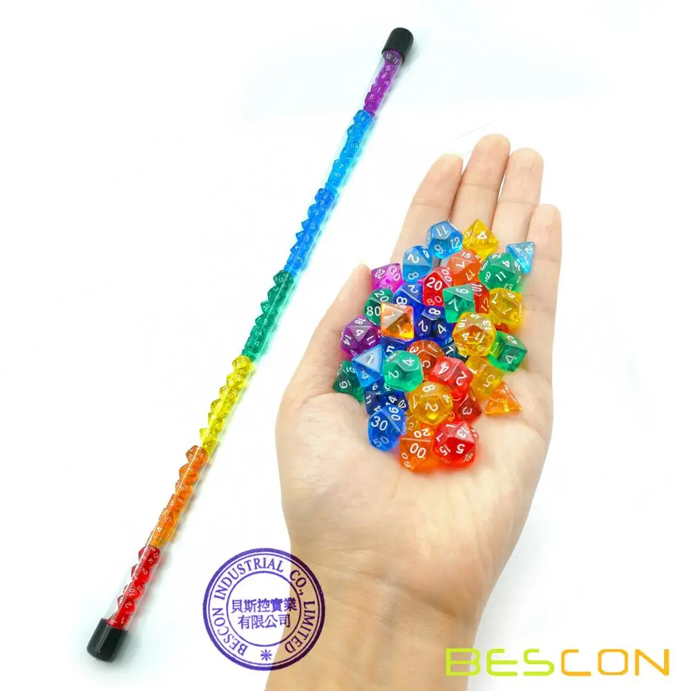 Bescon 49pcs Rainbow Gem Mini Polyhedral Dice Set in Long Tube, Rainbow RPG Dice 7X7pcs, Mini Gem Dice Set