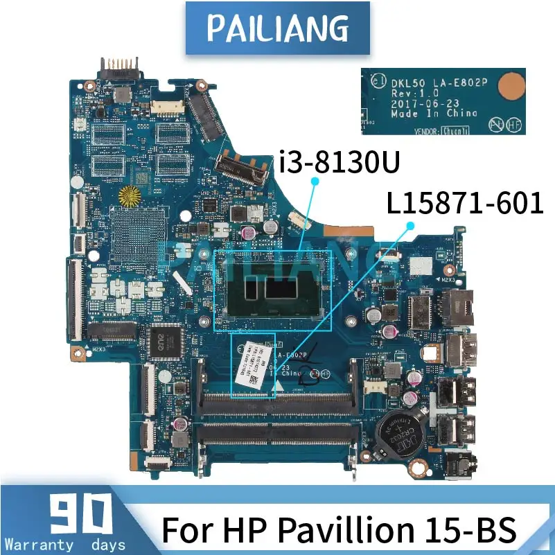 

Mainboard For HP Pavillion 15-BS i3-8130U Laptop motherboard L15871-601 L15871-501 LA-E802P SR3W0 DDR3 Tested OK