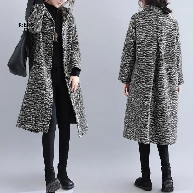 

Autumn Winter Warm Long Coat Women Korean Elegant Ladies Single-Breasted A-Line Wool Jacket Coats Monteau Femme