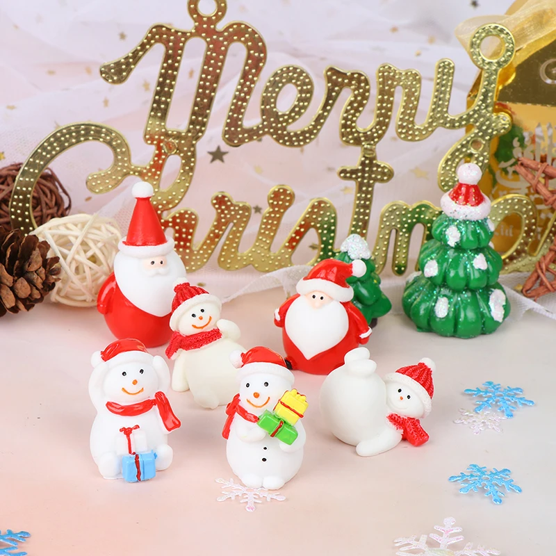 1pc Christmas Tree Santa Claus Miniature Snowmen Gift Box Fairy Xmas Garden Figurines Doll House Decor Furniture Toy Accessories