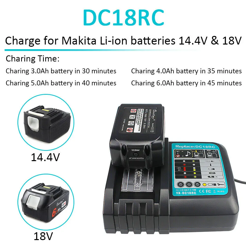 Wymień szybką ładowarkę litowo-jonową do Makita DC18RC 14.4V 18V LXT bateria litowa BL1830 BL1430 BL1850 BL1860 BL1815 3A