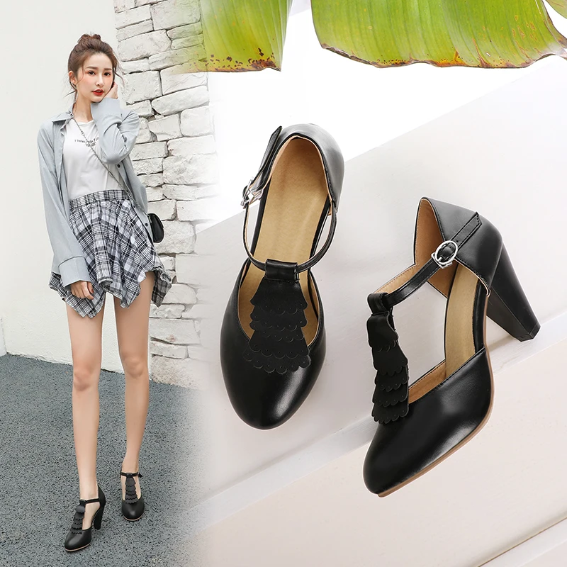 2024 New T-Strap Buckle Strap Solid Mary Janes Platform Women Shoes Woman Casual Spring Autumn Bowknot Pumps Large Size 34-46