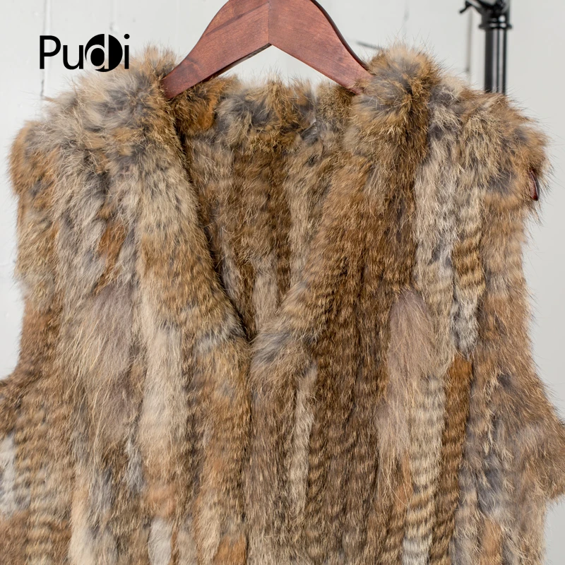 PUDI donna maglia fatta a mano in vera pelliccia di coniglio Gilet Gilet senza maniche indumento Gilet giacca in pelliccia naturale femminile VR031