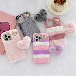 Warm Plush Case for Huawei P50 P40 P30 P20 Pro Lite Mate 30 40 Pro Nova 8 7 6 5 Honor 20 30 Women Furry Cover with Love Pendant