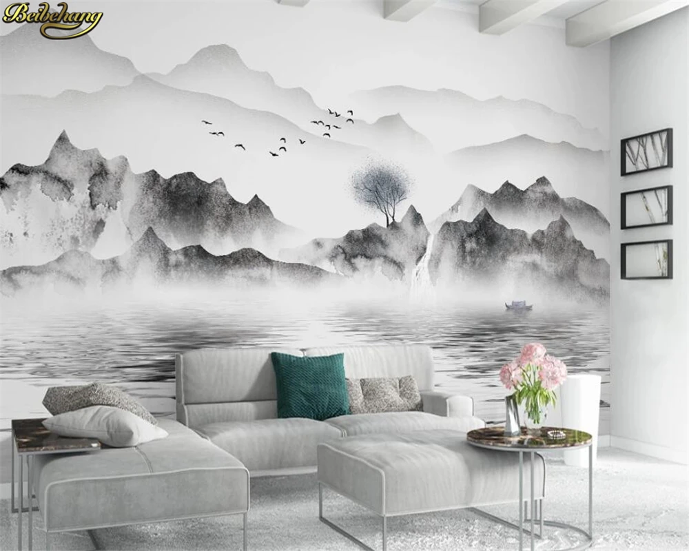 Custom 3D Beibehang Wallpaper Mural New Chinese Style Hand Painted Artistic Ink Landscape Living Room Sofa Background Wall Decor