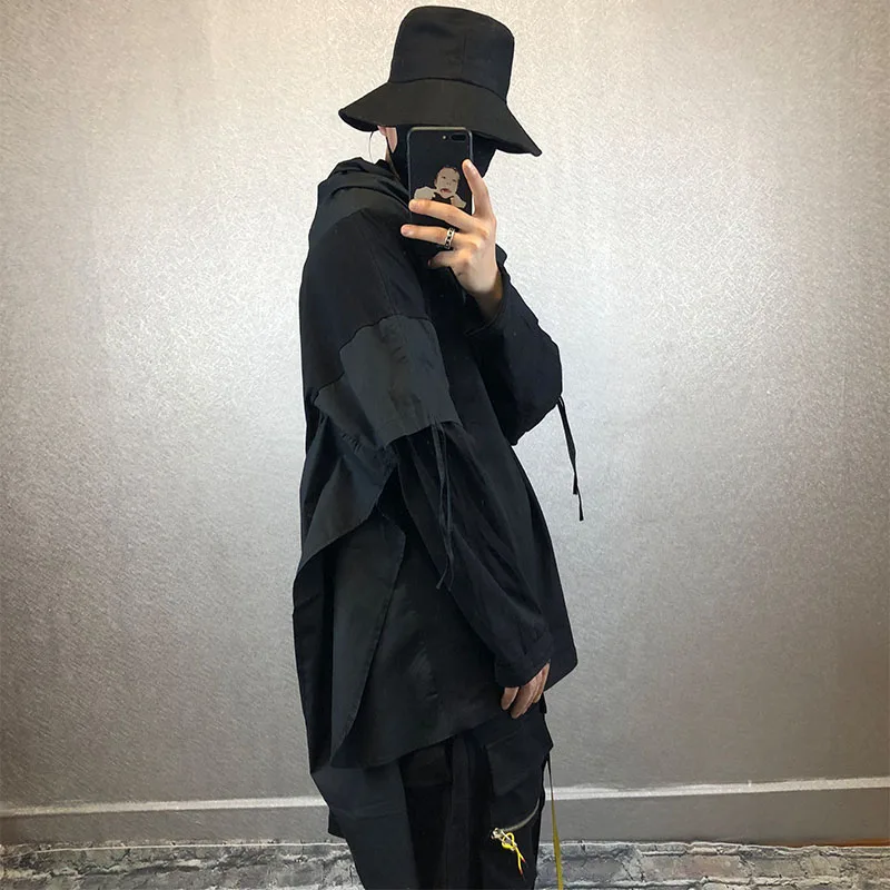 Men's spring and autumn new style irregular long hat dark stitching false two design loose big size hoodie