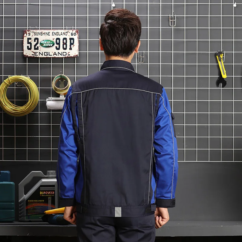 Męski i damski zestaw odzieży roboczej odblaskowej na wiosnę i jesień 2020, odporne na zużycie kombinezony, uniformy do warsztatu samochodowego i fabryki.