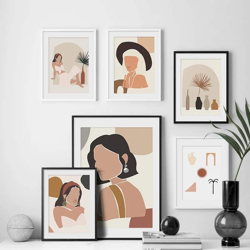 

Abstract Fashion Girl Vintage Minimalist Nordic Posters And Prints Wall Art Canvas Painting Wall Pictures For Living Room Decor