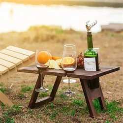 Mesa de piquenique dobrável portátil para amantes da família, festa ao ar livre titular Cálice, Wine Rack, frutas lanches, viagem madeira mesa de jantar, 2in 1