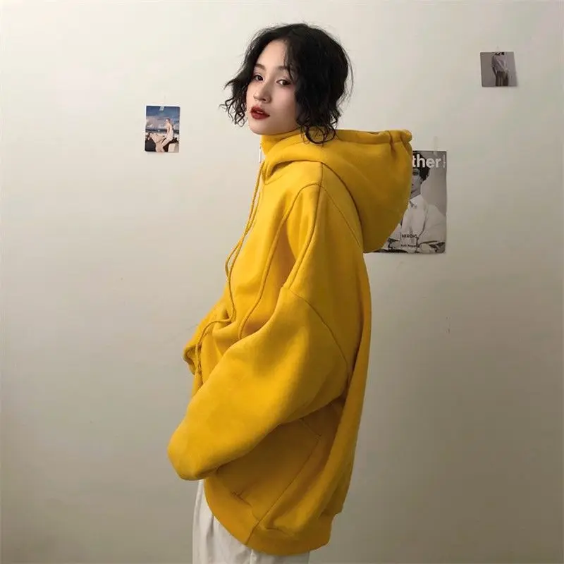 Women with Hat Hoodies Fleece Winter Warm Sweatshirts Hooded Turtleneck Letter Embroidery Korean Style Loose Casual Ulzzang Chic