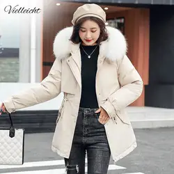 Vielleicht New Short Autumn Winter Coat Women Casual Fur Lining Women Parkas Hooded Winter Jacket Women Clothing Outwear Female