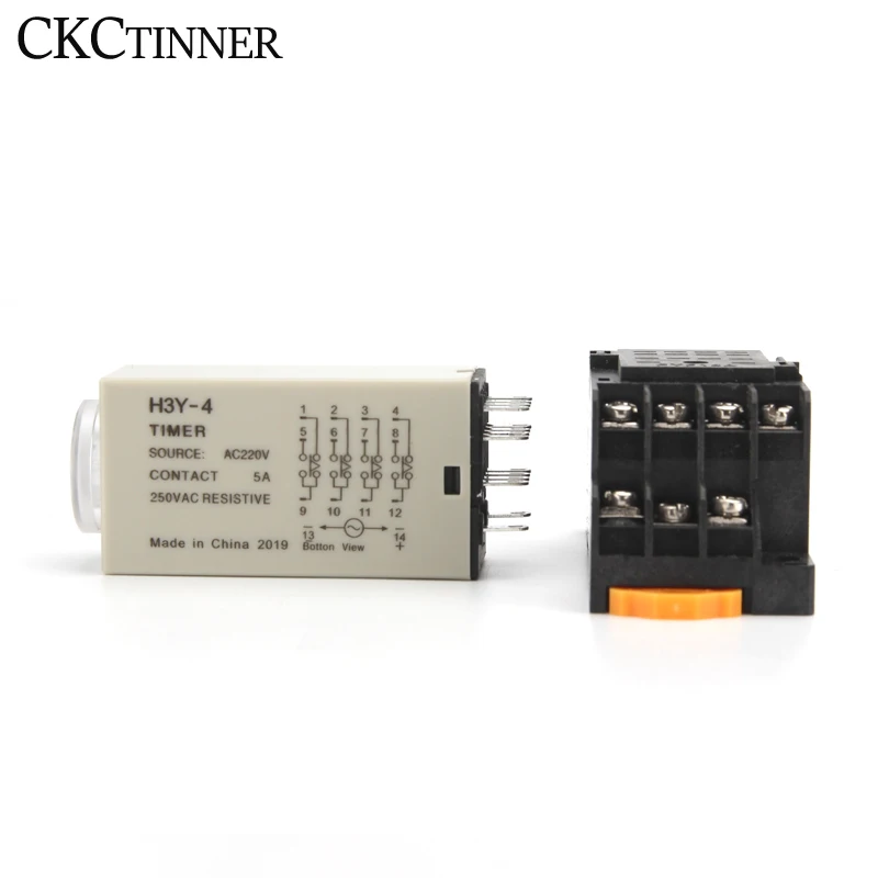 Power-on Delay Timer H3Y-4 220VAC Time Relay 3S 5S 10S 30S 60S 5M 10M 30M 60M  14Pin Small Adjustable with base Socket PYF14A