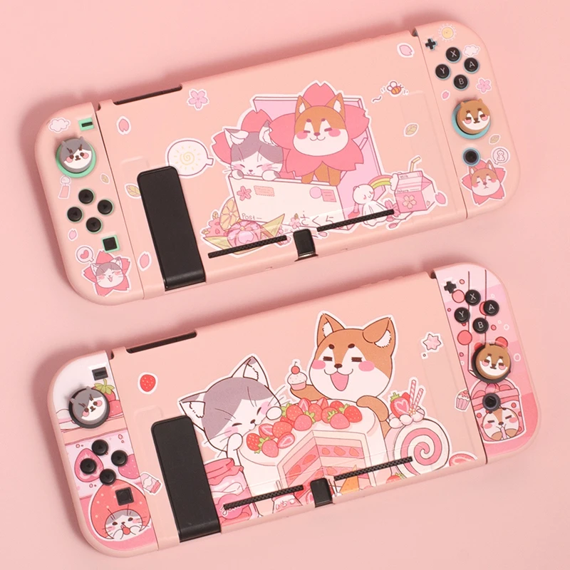 2021 novo caso protetor escudo para nintendo switch ns joycon caso bonito gato cão dos desenhos animados rosa capa escudo para nintendo switch