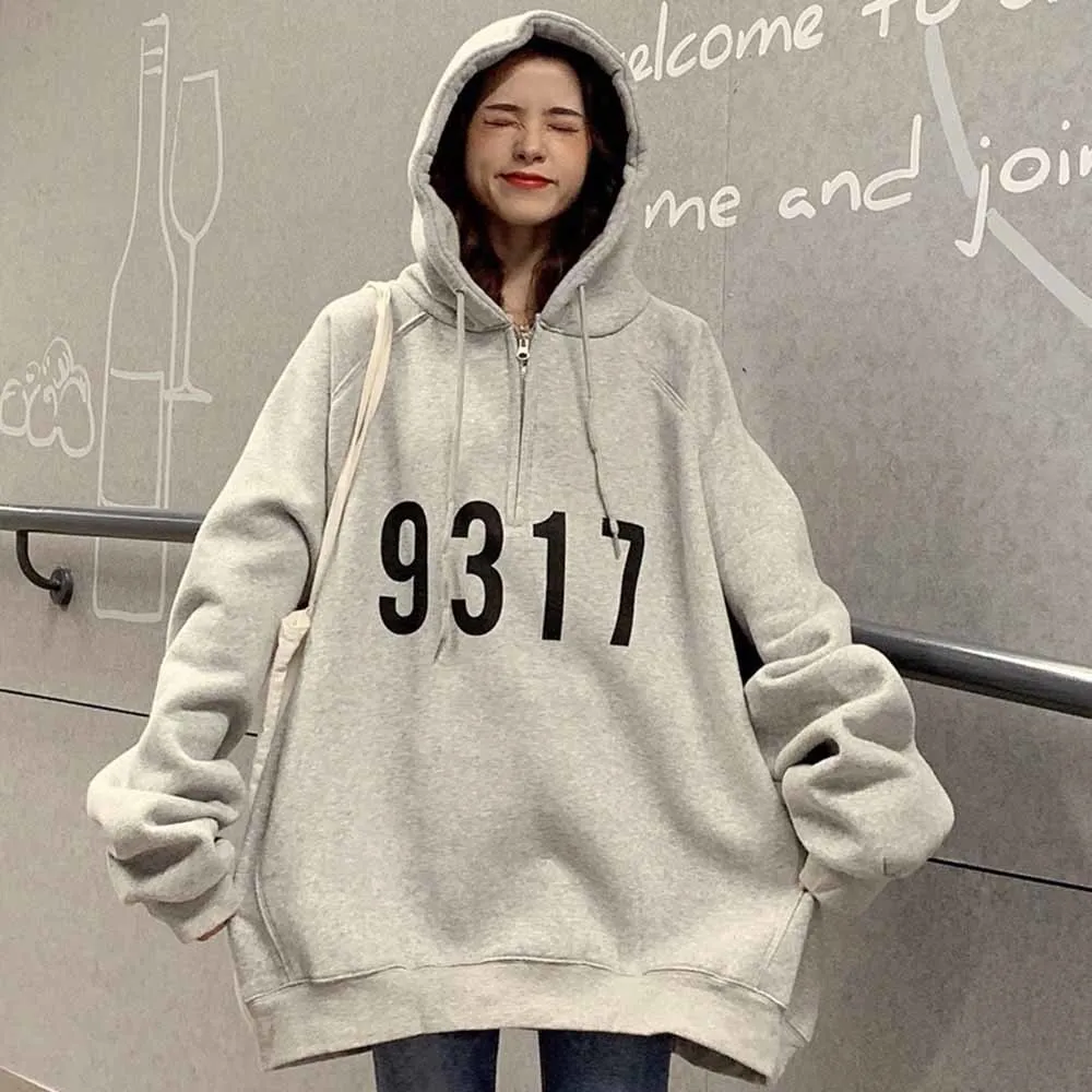 

Winter Thicken Hoodies Women Large Size Long Sleeve Hooded Sweatshirt Letter Printed Loose Pullovers Felmale Tops