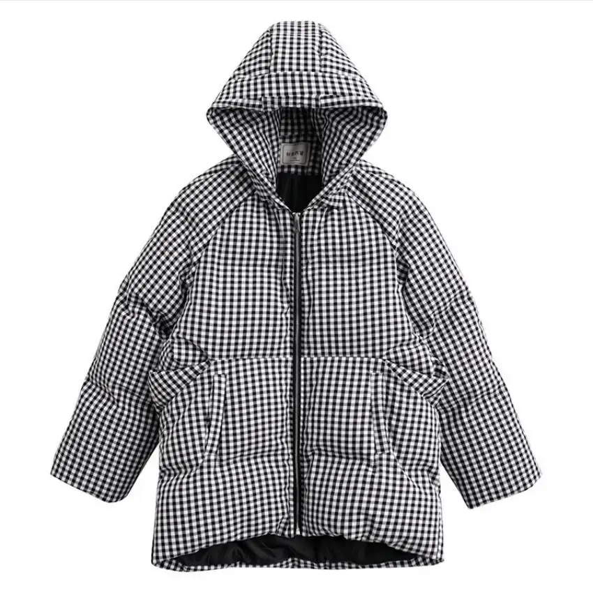 Winter plaid bread style bat sleeved cotton coat female loose oversized thicker warm jacket fluffy cotton jacket F325