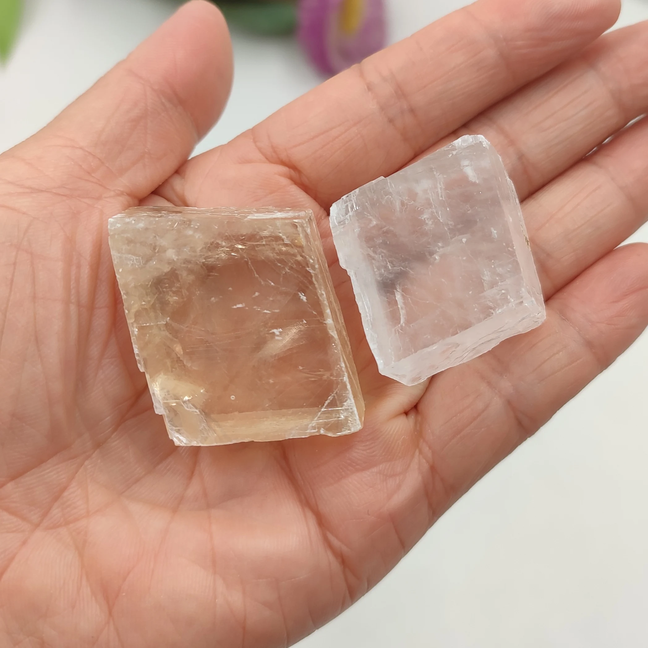 100g Natural Clear White/Yellow Cubic Calcite Iceland Spar Mineral  Specimen Raw Stone Crystal Quartz Healing Reiki Gemstone