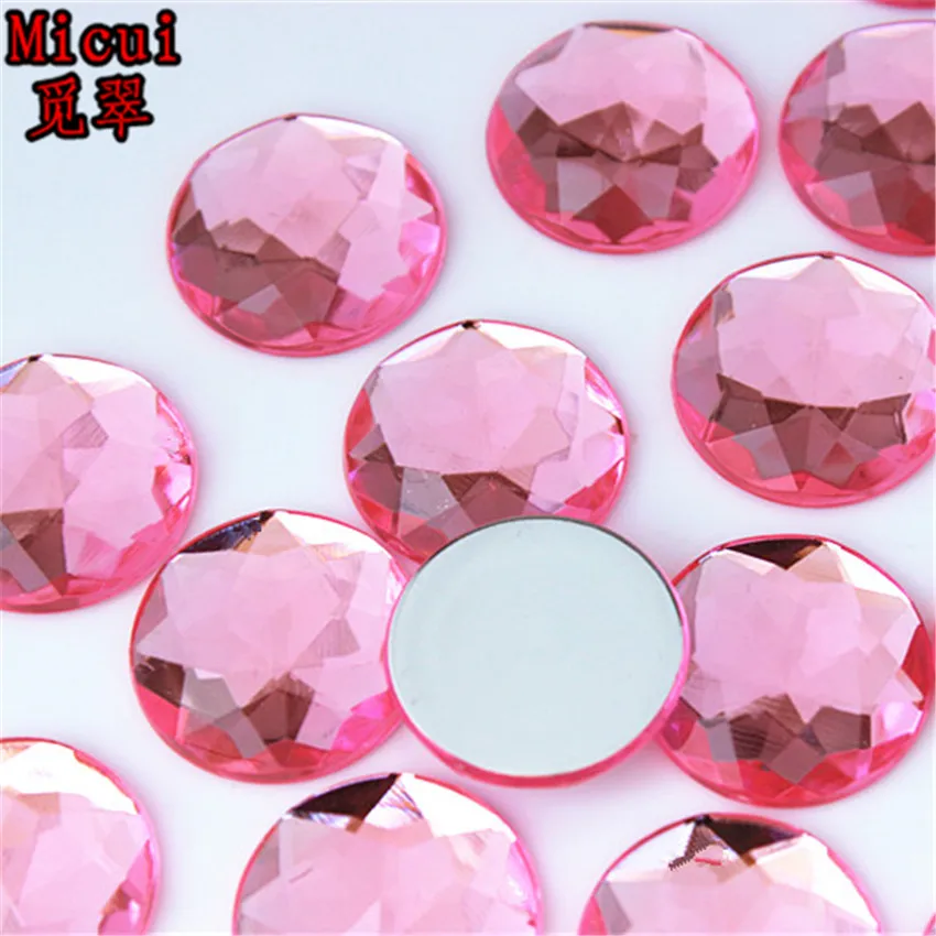 Micui 20pcs 20mm Colorful Round Chamfer Acrylic Rhinestones Flatback Non Sewn Strass Crystal Stone For Dress Craft MC751