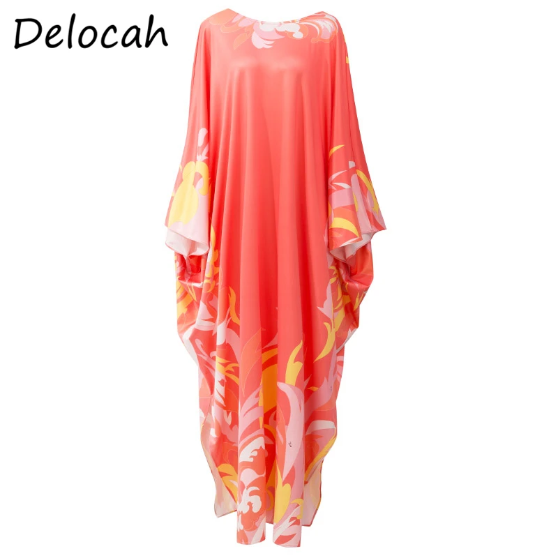 

Delocah New 2021 Summer Women Fashion Designer Beach Holiday Maxi Dress Batwing Sleeve Loose Printed Casual Dresses Vestidos