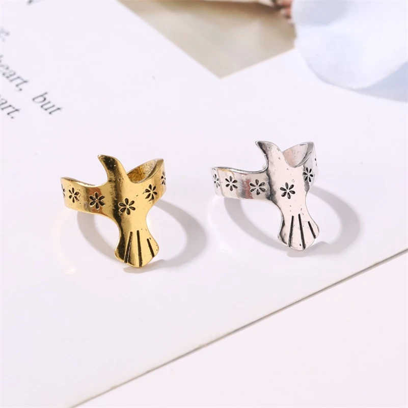 Golden White Bird Hollow Flower Copper Single Ear Cuff Clip Earrings For Women Men No Piercing Fake Cartilage Earring