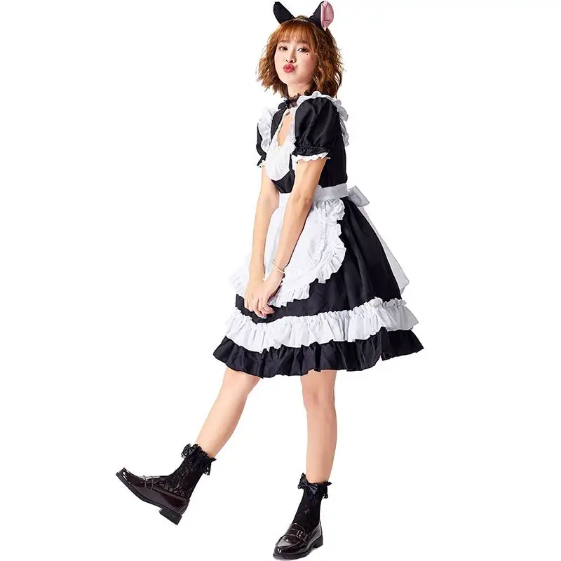 สีดำและสีขาวผู้หญิงฮาโลวีนแม่บ้านเครื่องแต่งกายหญิงKitty Cat Cosplay Carnival Purim Paradeไนท์คลับบทบาทเล่นชุด