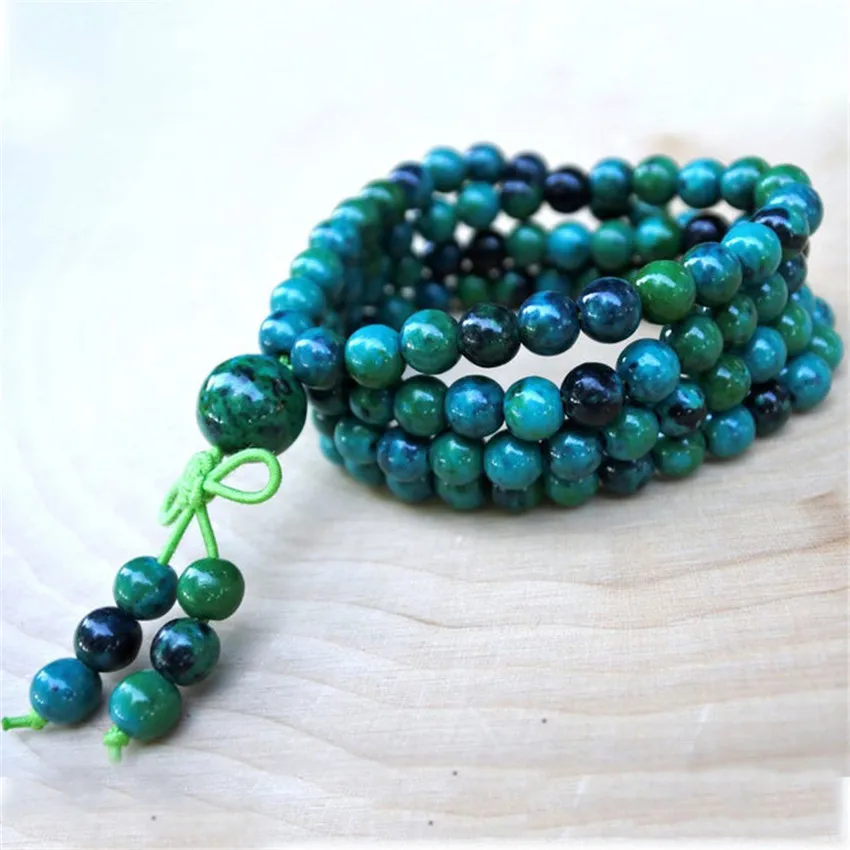 

6mm Chrysocolla 108 Beads Handmade Tassel Necklace Bracelet Classic Retro Buddhism Mala Spiritua Chakra Japa Yoga Religious