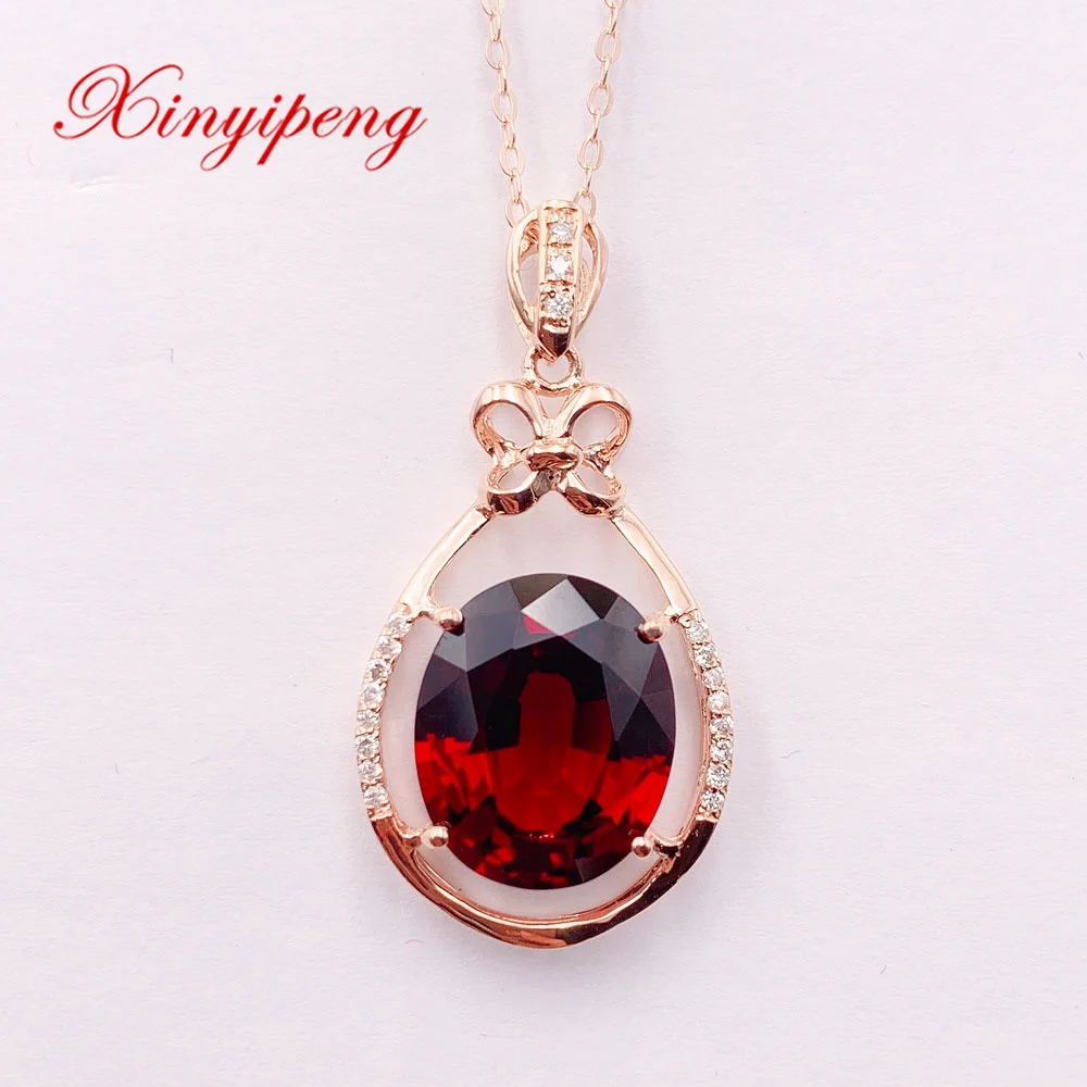 

Xin Yipeng Gem Jewelry Real 18K Rose Gold With Diamonds Inlaid Natural Garnet Pendant Fine Wedding Gift For Women Free Shipping