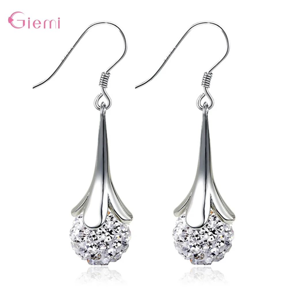 Popular 925 Sterling Silver Drill Ball Hook Earring For Women Girl Rhinstone Disco Ball Earrings Jewelry Gift Femme