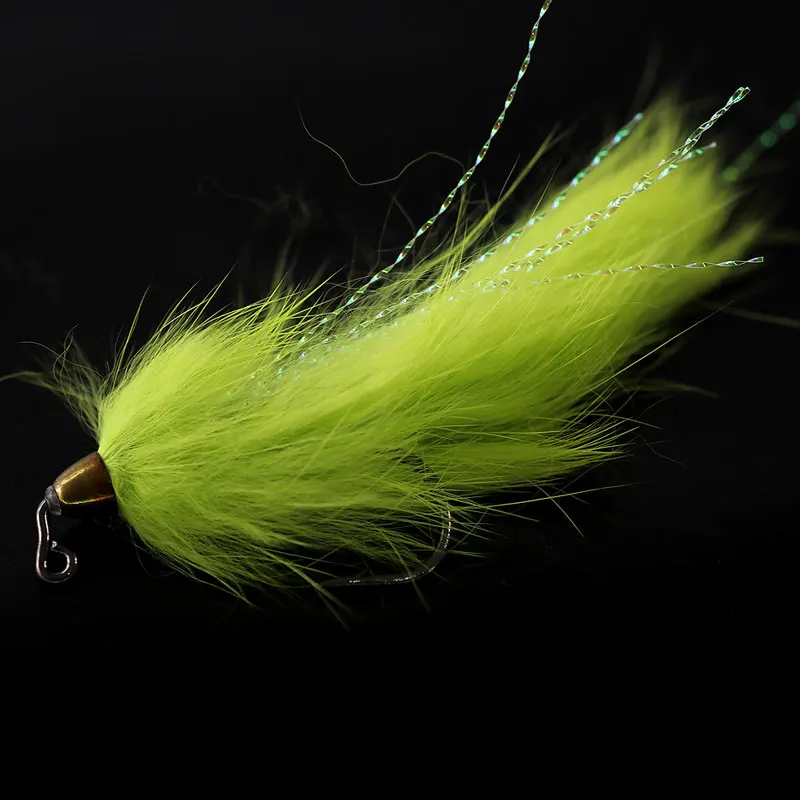3PCS  Green Black White Cone Copper Bead Head Bass Pike Streamer Fly Trout Flies For Fishing Fly Lures 1/0  Aberdeen Jig Hook