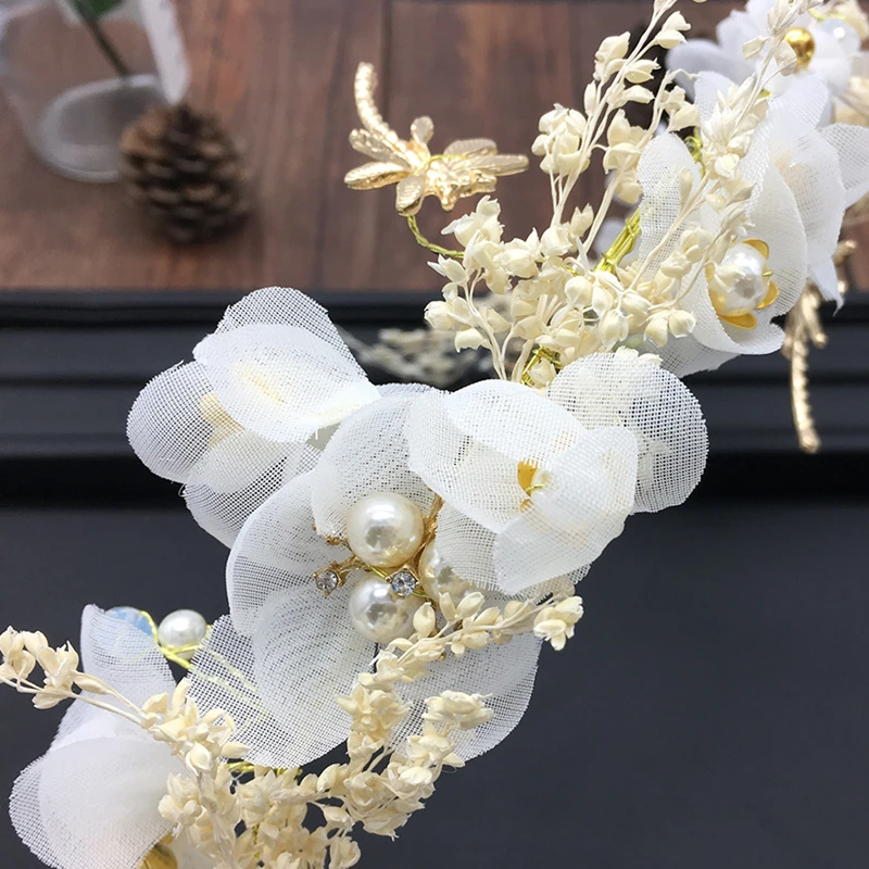 White Wedding Headdress Starry Dried Flower Hair Band Bride Head Flower HeadBand Hair Accessories