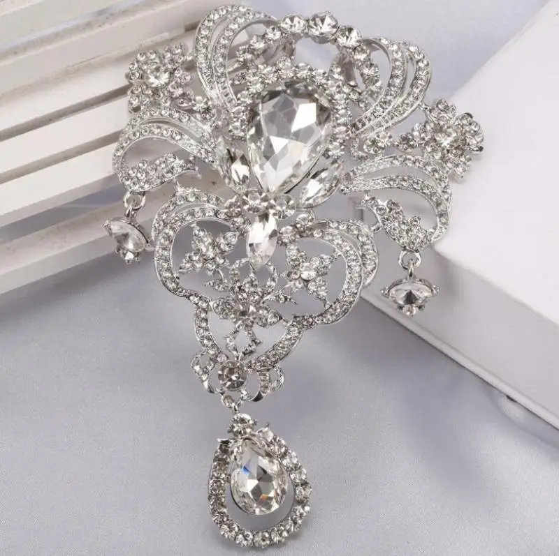 Exquisite Full Zircon Big Flower Pin Brooch Luxury Crystal Flower Brooch Fashion Bridal Wedding Dress Pin Accessories