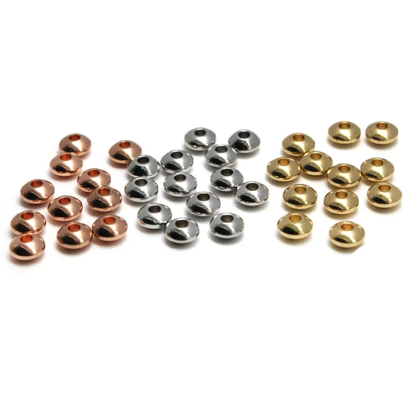 20-50pcs/lot Gold 4 5 6 8mm Stainless Steel Oval Round Metal Bead Loose Spacer Beads for DIY Bracelet Jewelry Making Accessories