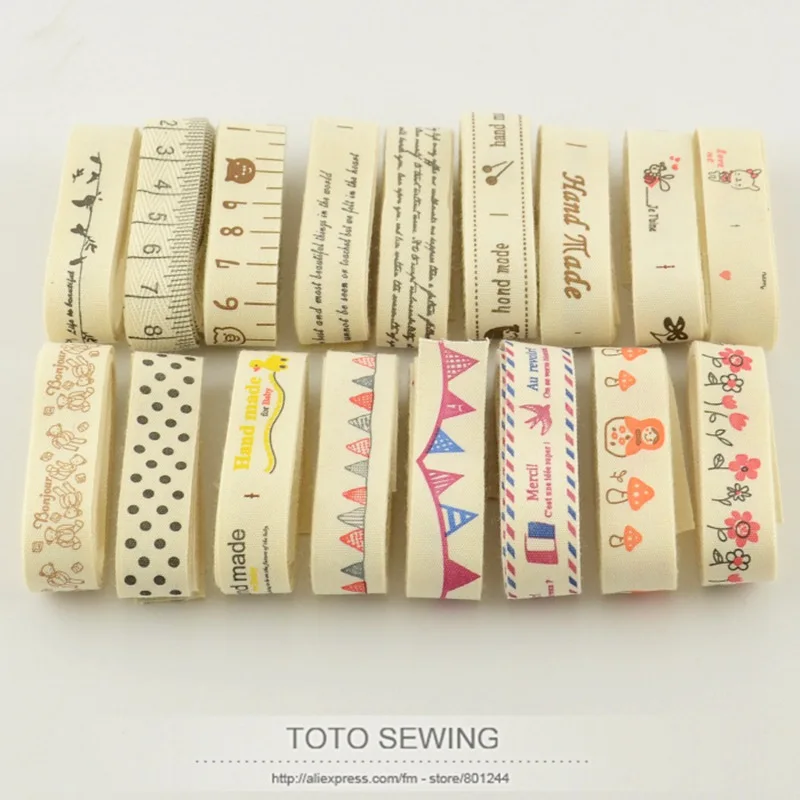 1.5CM new arrivals 17 designs Mixed width ZAKKA cotton label ribbons cotton patchwork crafts for DIY projects garment clothes