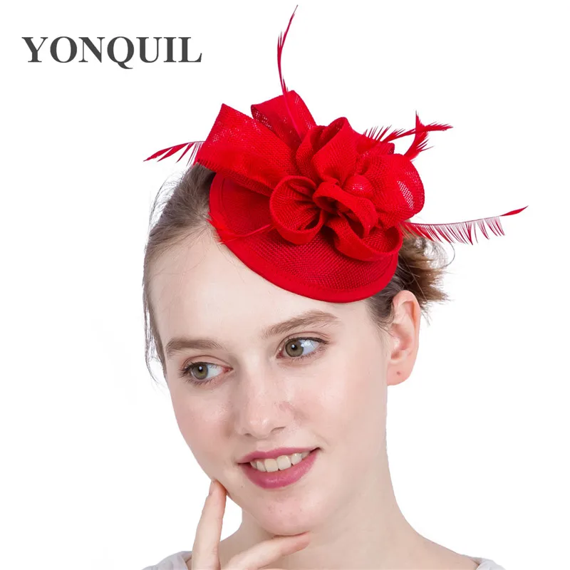 Women Small Flower Feather Wedding Hat Girl Charming Imitation Sinamay Fascinators Design with Special Shape Fashion Headpiece