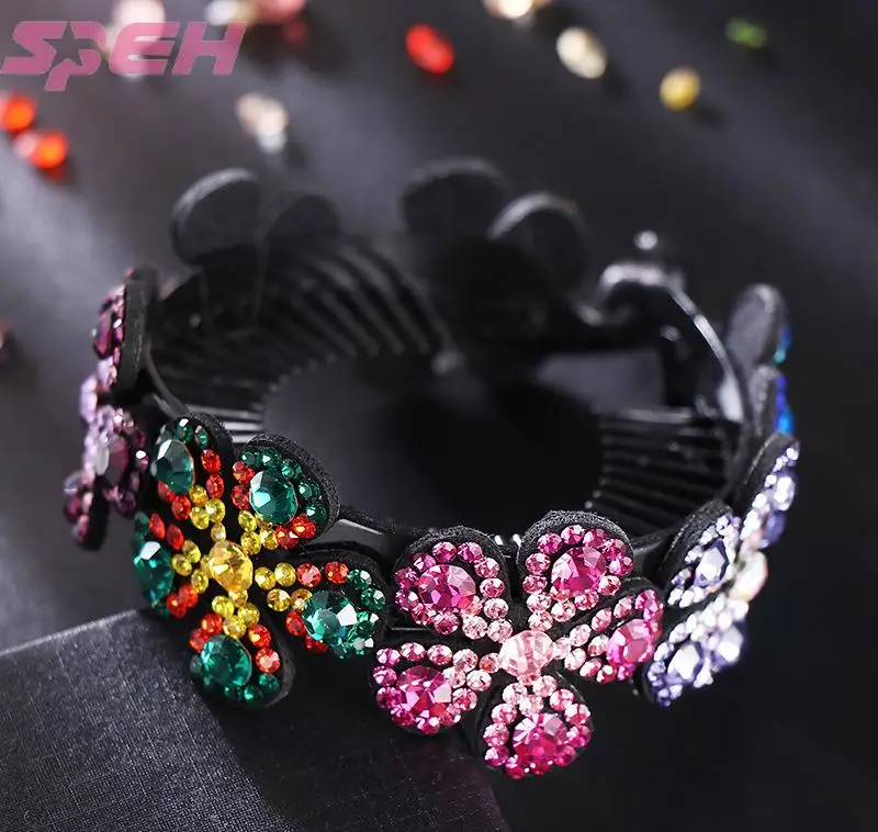 

Horsetail buckle diamond banana clip ball head hairpin rhinestone flower head buckle headdress hair accessories ponytail clip