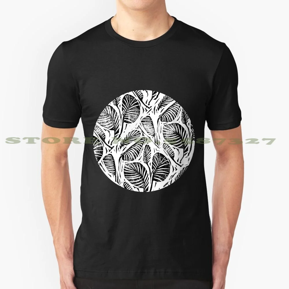 Jungle - Tropical Leaves 100% Cotton T-Shirt Linocut Lino Cut Handmade Hand Printed Printed Art Printmaker Printmaking Black