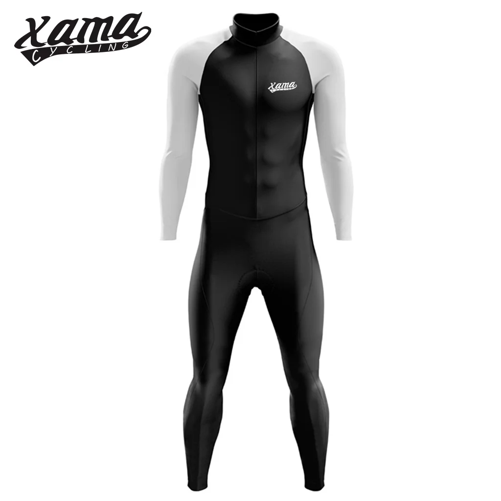 XAMA men\'s Triathlon Tight Cycling Jumpsuit Long Sleeve Trousers Bicycle Jersey Sets Riding Racing Skinsuit MTB Roadbike Suit