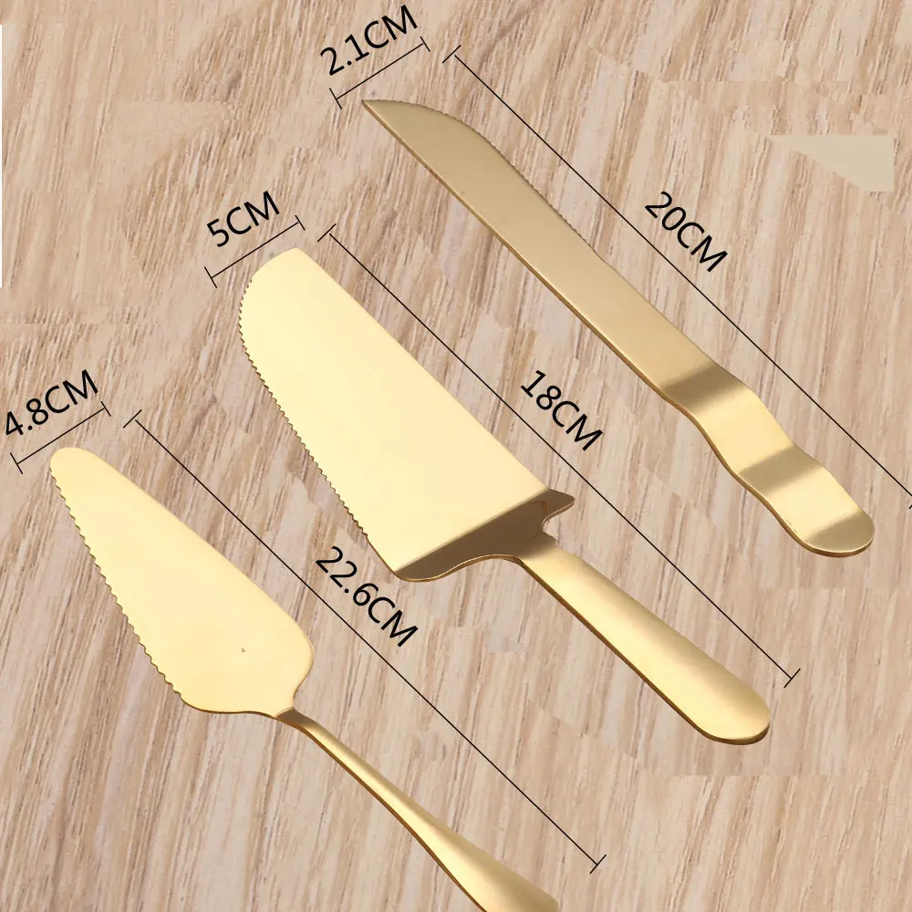 3pcs/Set Personalized Pastry Stainless Steel Wedding Cake Knife Set Rose Gold Pizza Cutter Custom Dessert Pastry Baking Tools